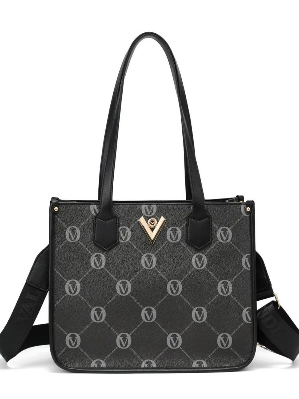Valentino Orlandi Black Monogram Tote Bag NWT Vegan Leather Satchel Crossbody